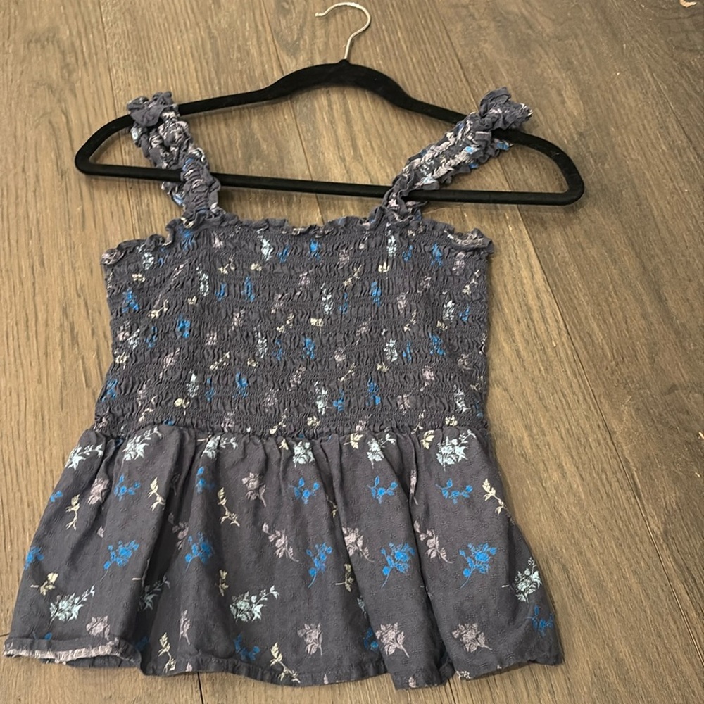 Purple Floral Ruffle Tank Top